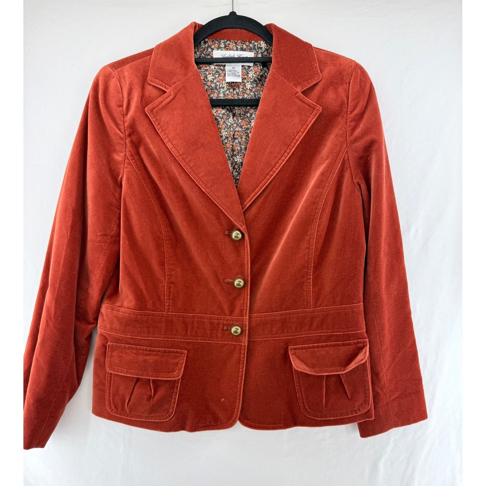 Judith Hart Petites Burnt Orange Velvet Blazer Jacket Floral Lining Rust 10P